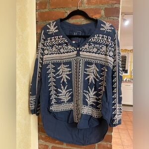 Workshop Republic Clothing Navy Blouse with Cream Embroidery